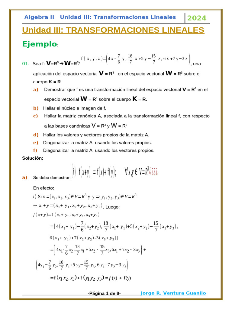 Transformaciones Lineales en R³ | PDF | Valores propios y vectores ...