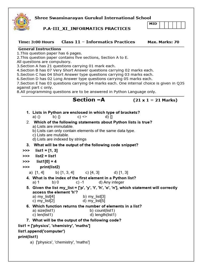 Class 11 Informatics Practices Exam Paper | PDF | Software Engineering ...