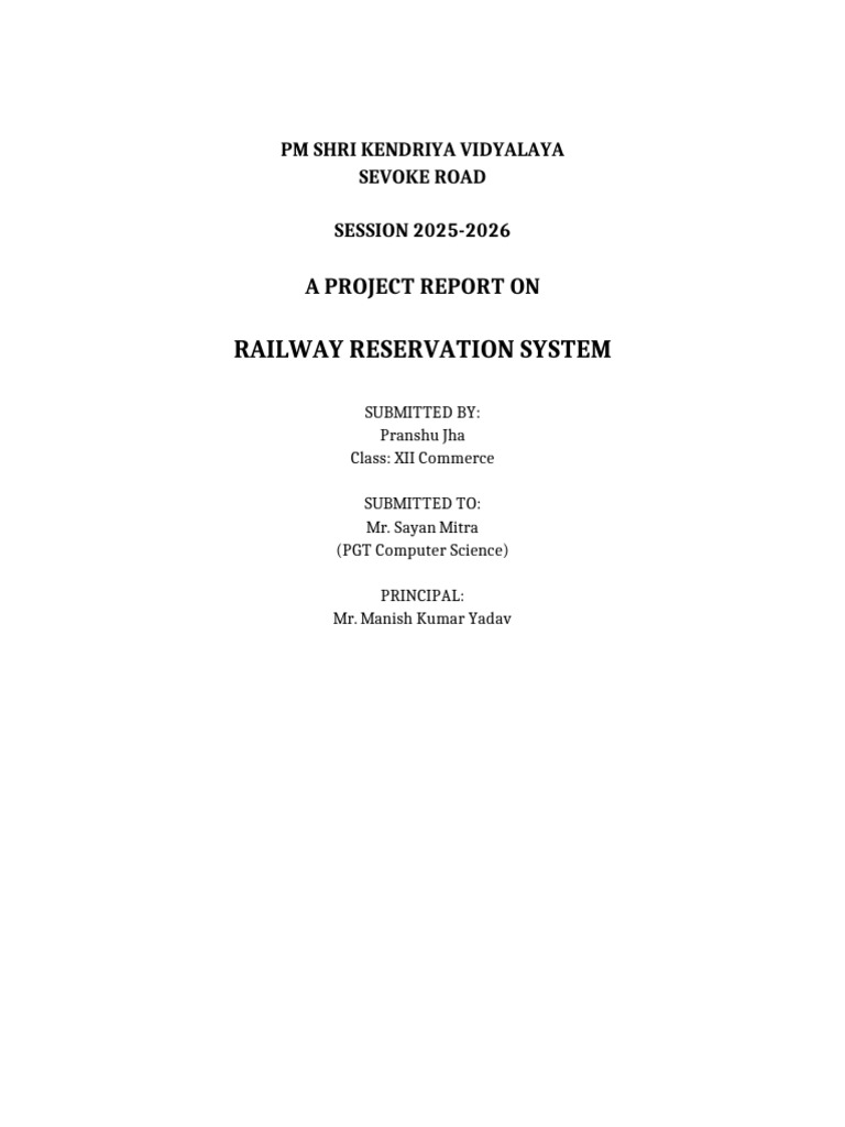 Railway Reservation System Project Report | PDF
