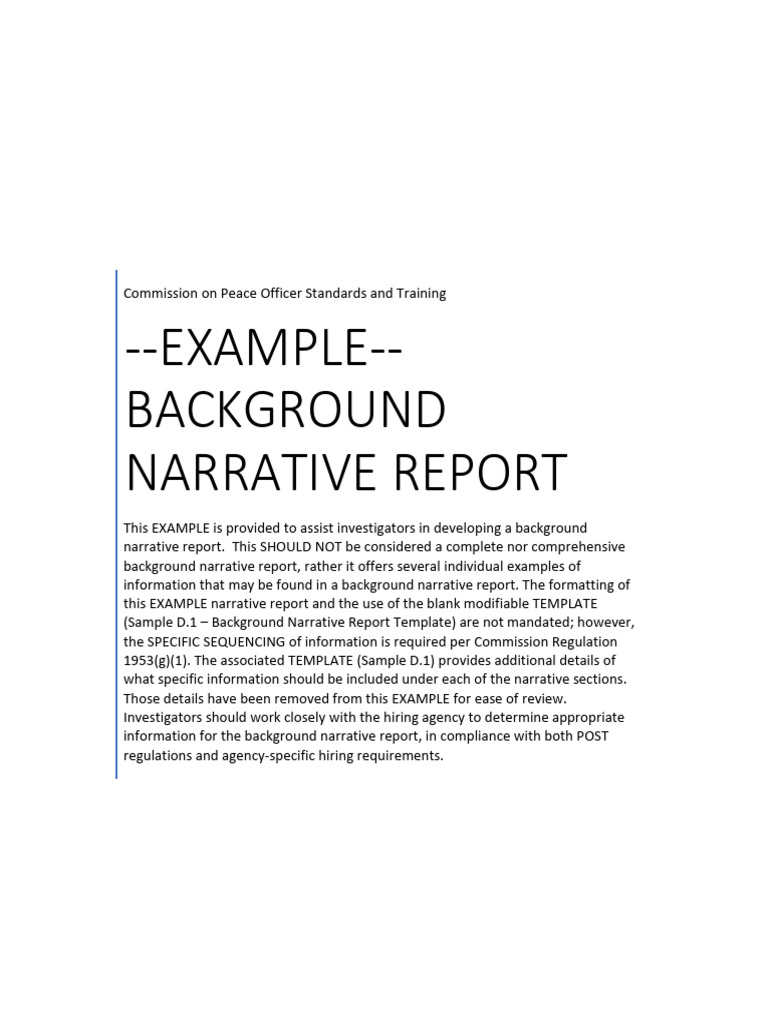 Background Narrative Report Guide | PDF | Background Check
