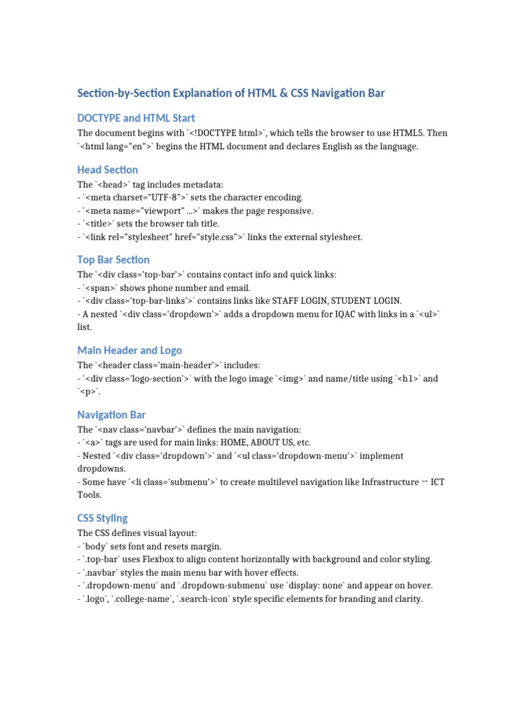 Section by Section Code Explanation | PDF