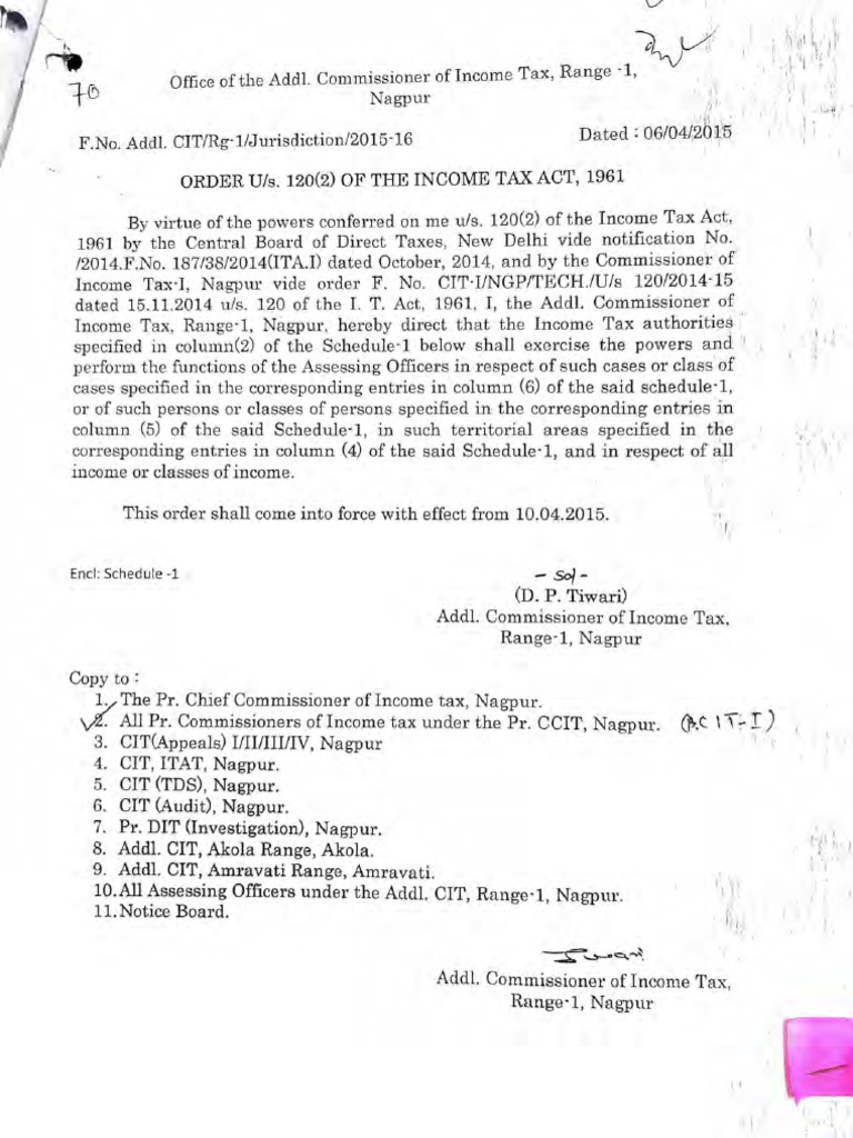 Income Tax Order u/s 120(2) 2015 | PDF | Taxes | Employment