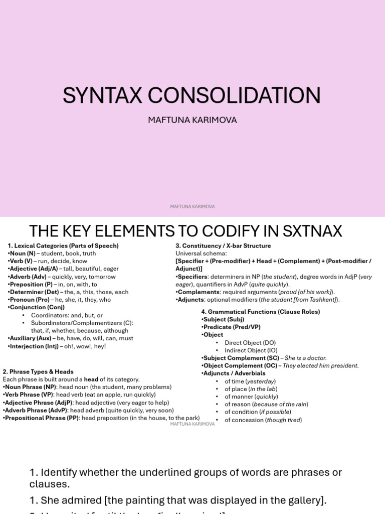 Key Elements of Syntax Explained | PDF | Clause | Phrase