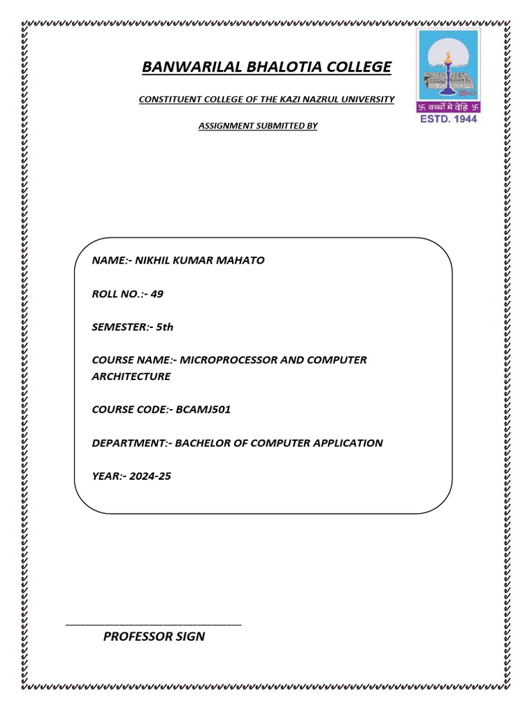 Microprocessor Assignment - Nikhil Mahato | PDF