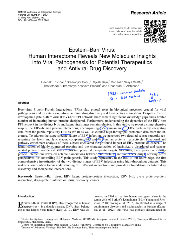 Krishnan Et Al 2024 Epstein Barr Virus Human Interactome Reveals New ...