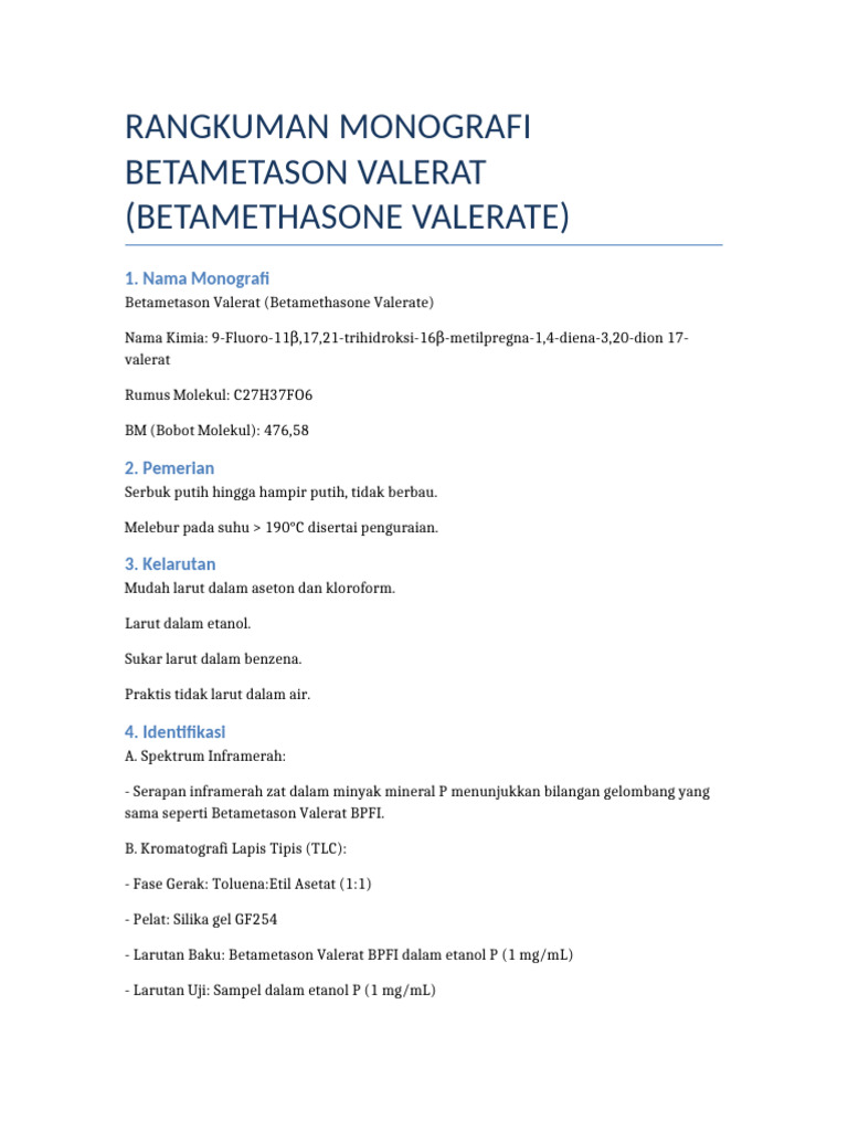 Monografi Betametason Valerat: Ciri dan Analisis | PDF