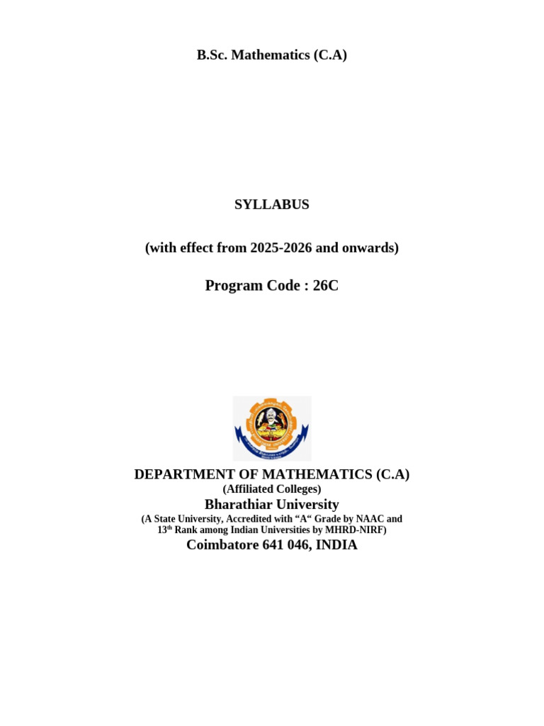 B.Sc. Mathematics (C.A) Syllabus 2025-26 | PDF | Trigonometric ...