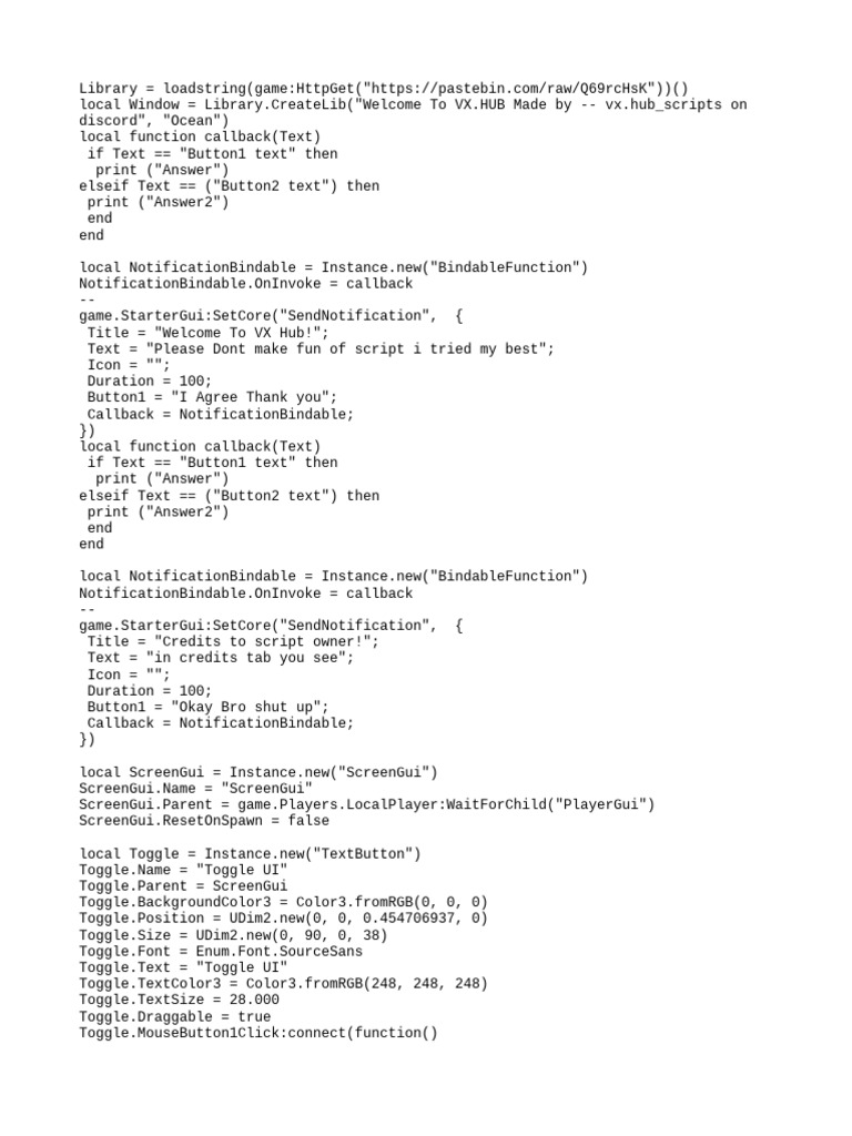 VX Hub Roblox Script Library | PDF | Text | Computing