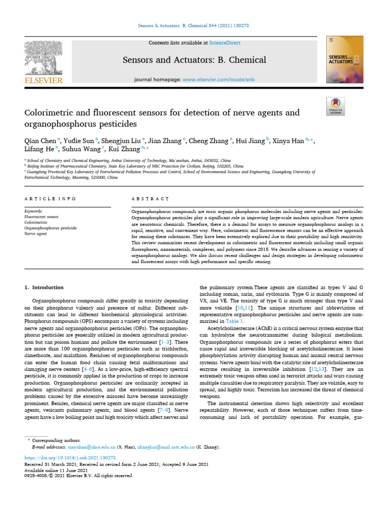 Colorimetric & Fluorescent Sensors for Nerve Agents | PDF ...