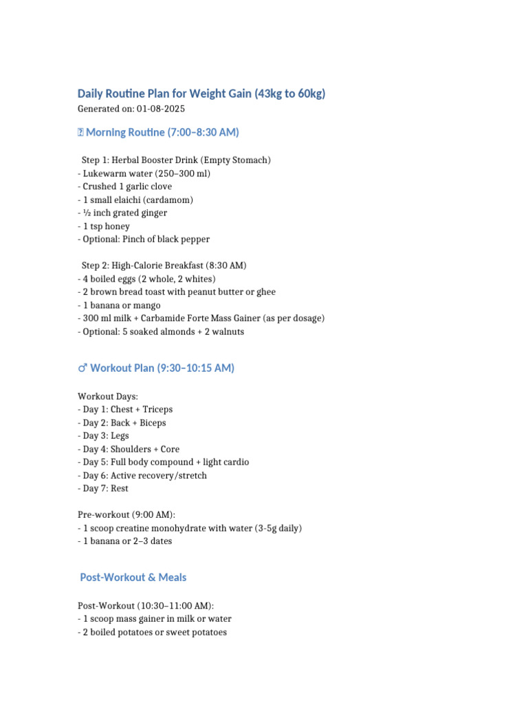 Weight Gain Daily Routine Plan | PDF | Asian Cuisine | Cooking