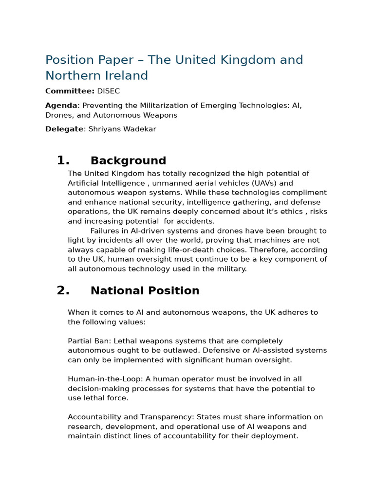 UK Position on AI and Autonomous Weapons | PDF | Artificial ...