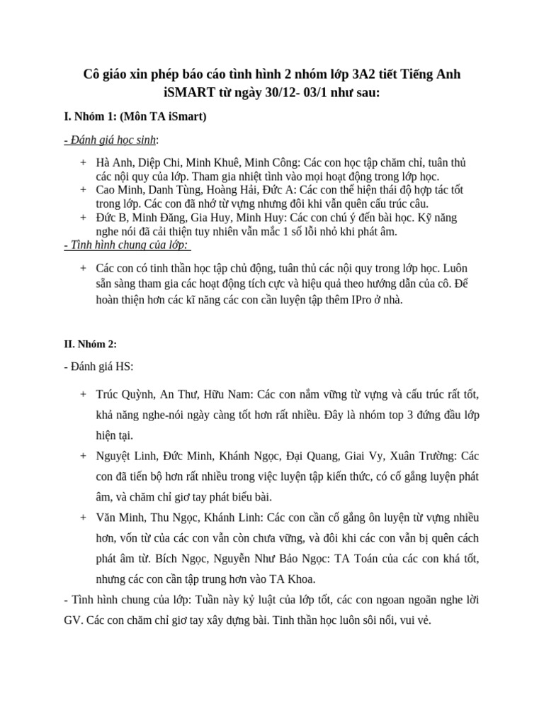 3A2 - Báo Cáo Tiết iSMART - Tuần 16 | PDF