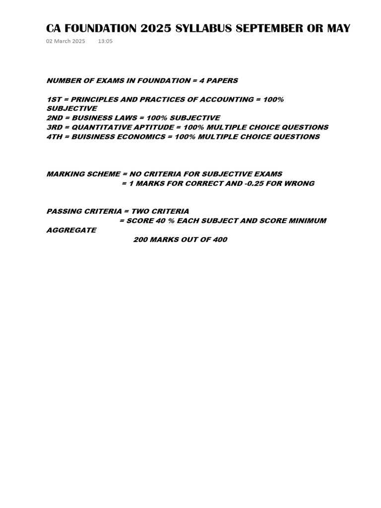 CA Foundation 2025 Syllabus September or May | PDF