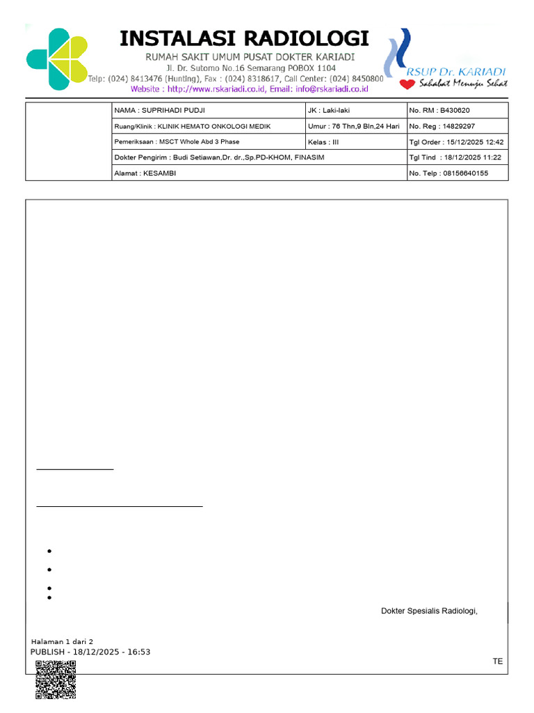 Hasil MSCT Abdomen: Tumor Pankreas dan Lesi Hati | PDF