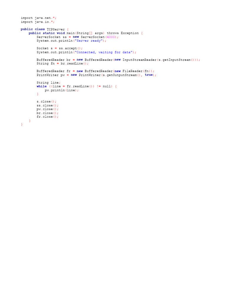 Java TCP Server File Transfer Code | PDF