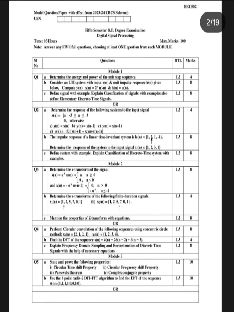 Digital Signal Processing Exam Questions 2023 | PDF | Low Pass Filter ...