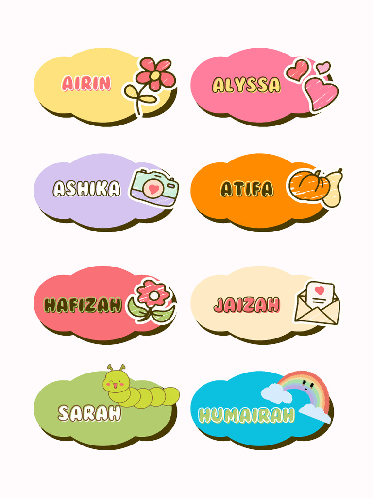 Berwarna Label Nama Anak Lucu Dokumen A4 (1) | PDF