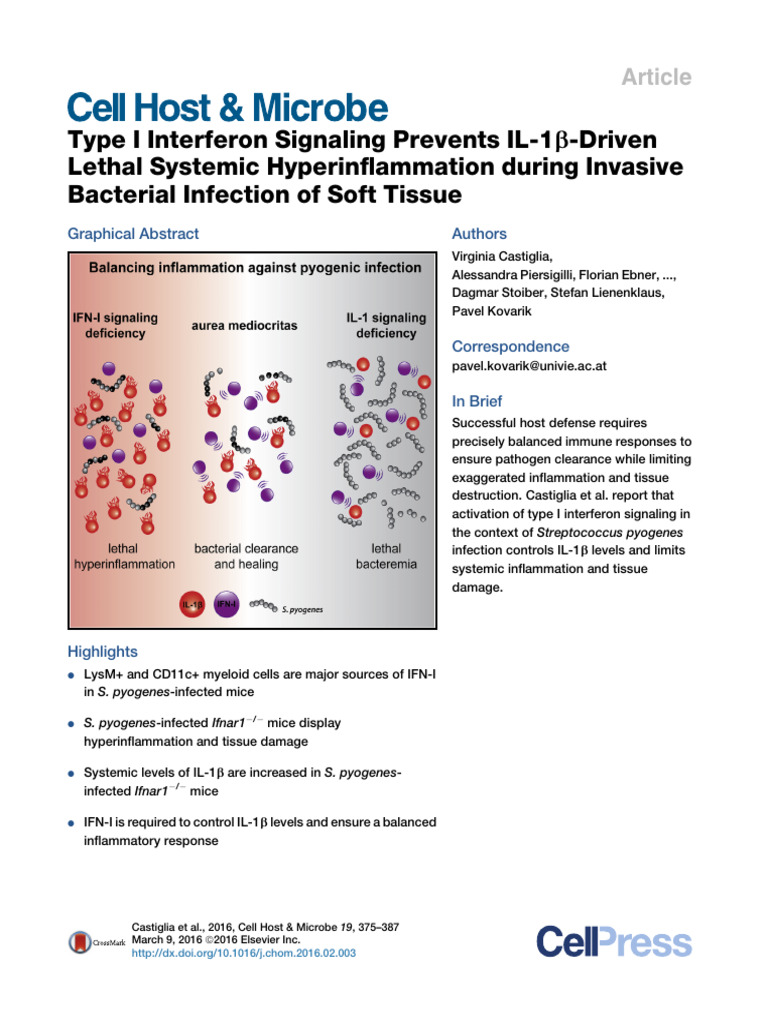 Type I Interferon Signaling Prevents IL-1b-Driven Lethal Systemic ...