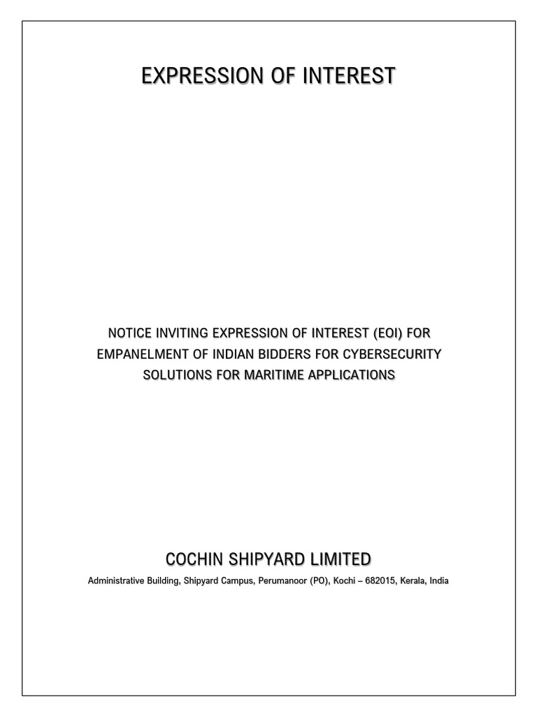 EOI For Empanelment of Indian Bidders For The Cybersecurity Solutions ...