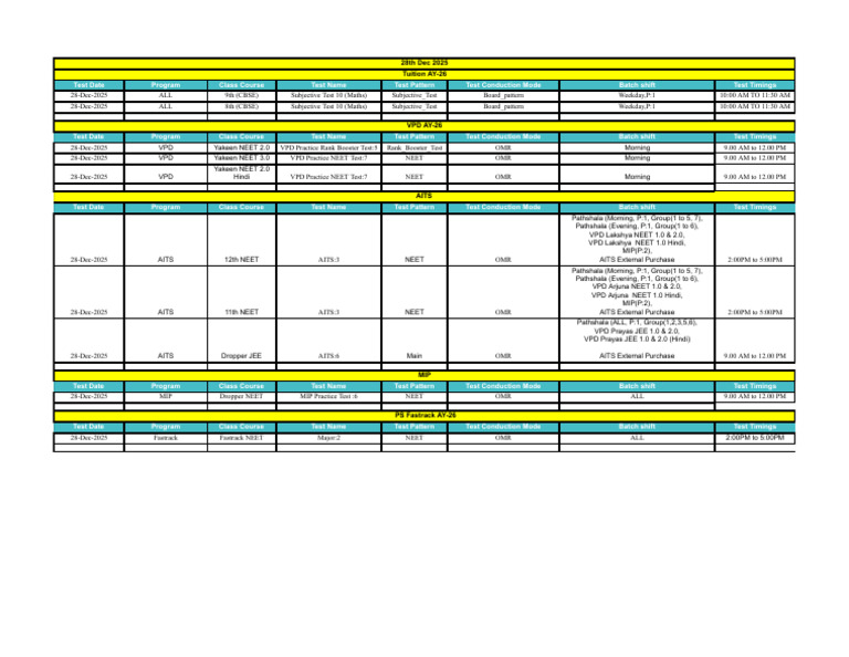 December 2025 Test Schedule Overview | PDF | Career And Technical ...