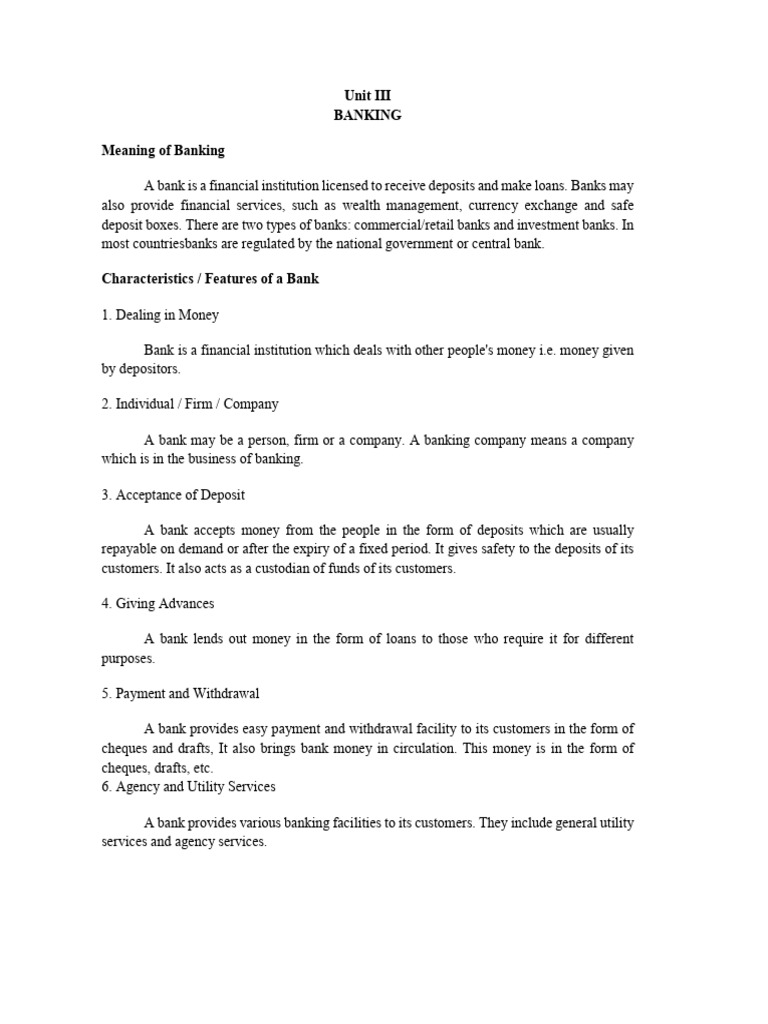 Overview of Banking Types and Functions | PDF | Banks | Reserve Bank Of ...