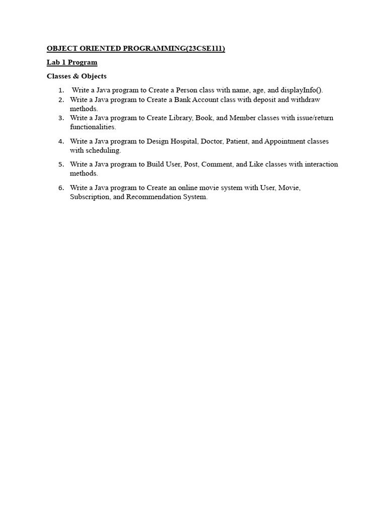 Java OOP Lab: Classes & Objects Guide | PDF