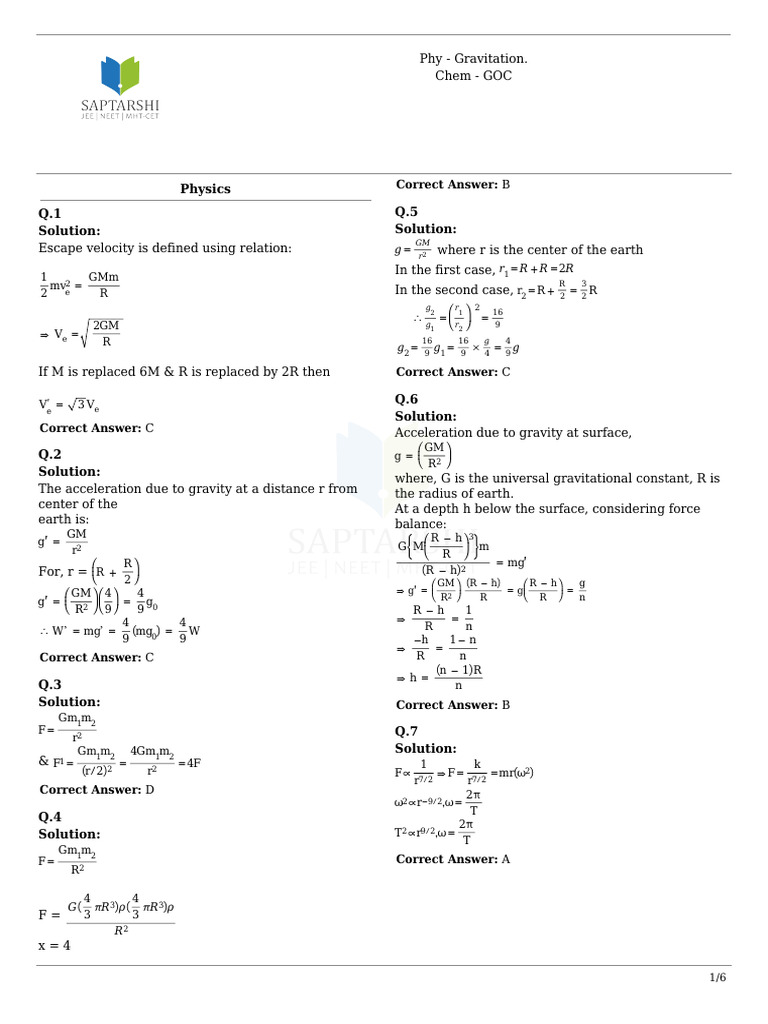 Physics and Chemistry Problem Solutions | PDF | Organic Chemistry ...