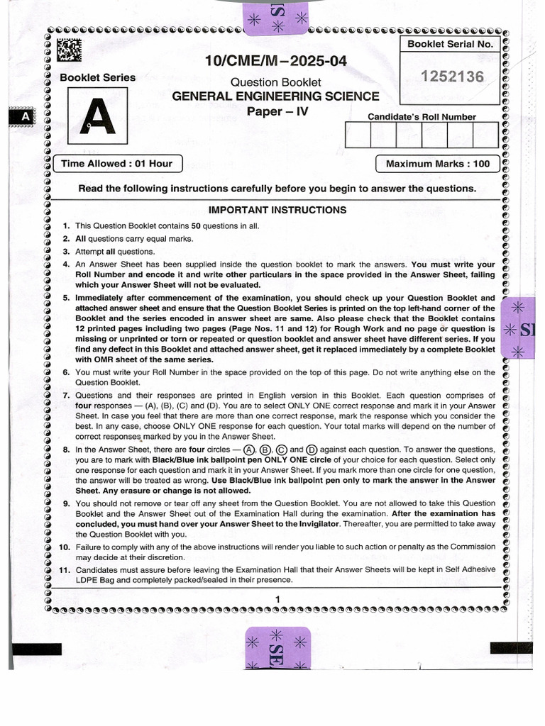 General Engineering Science Paper IV 1 | PDF
