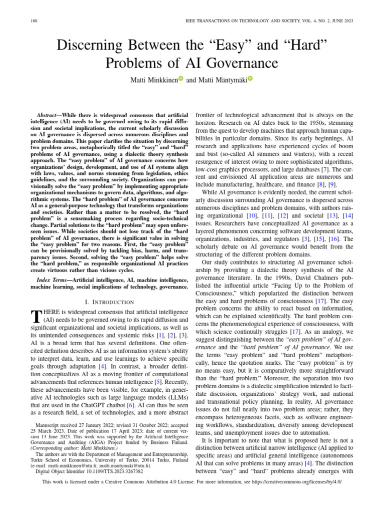 Discerning Between The Easy and Hard Problems of AI Governance | PDF ...