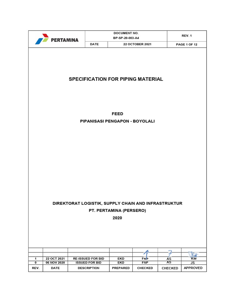 Piping Material Specification for FEED | PDF | Pipe (Fluid Conveyance ...