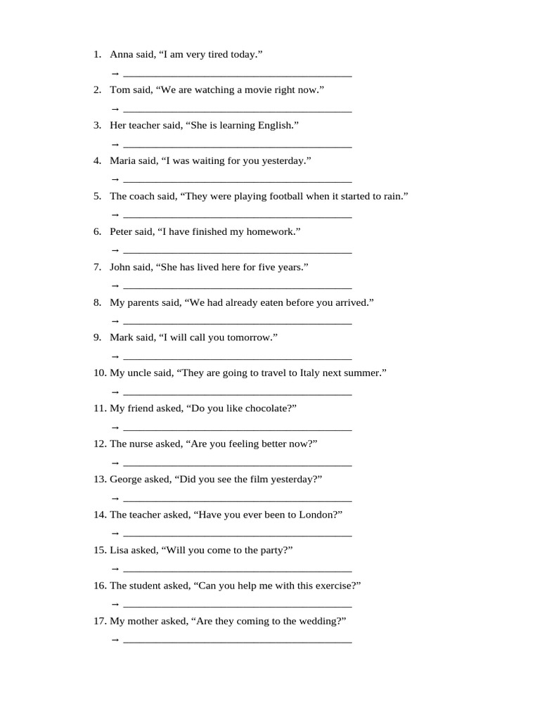 Direct and Reported Speech Exercises | PDF