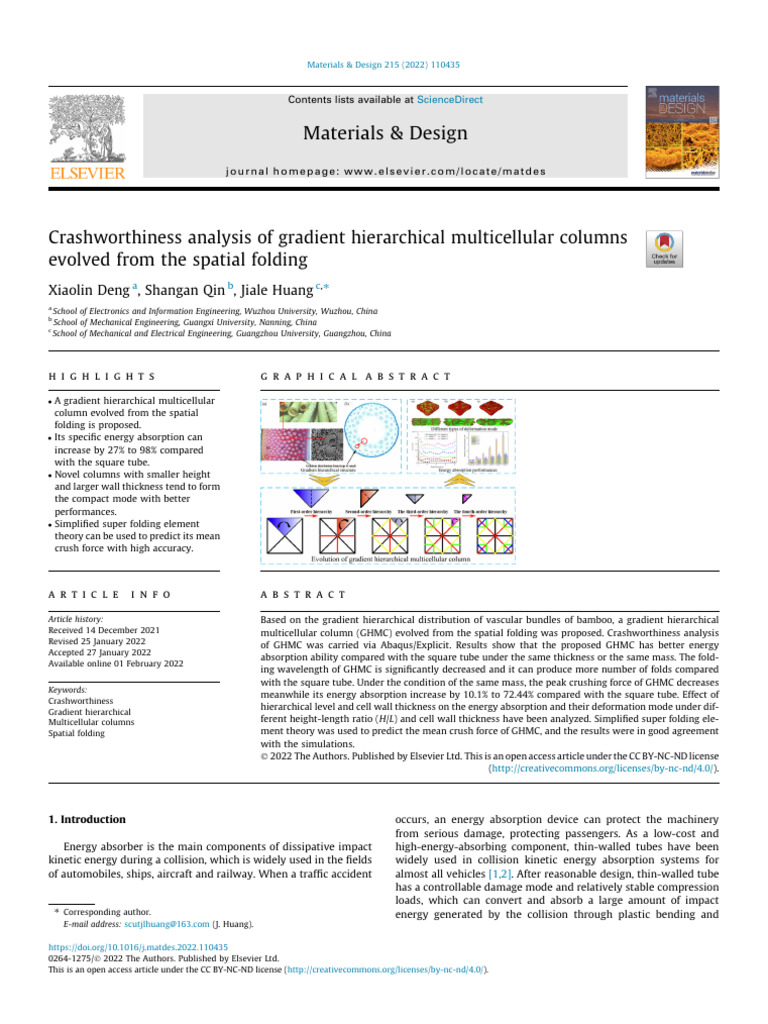 2022 Crashworthiness Analysis of Gradient Hierarchical Multicellular ...