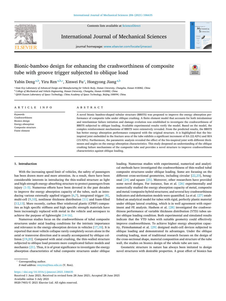 Bionic Bamboo Design for Crashworthiness | PDF | Physical Sciences ...