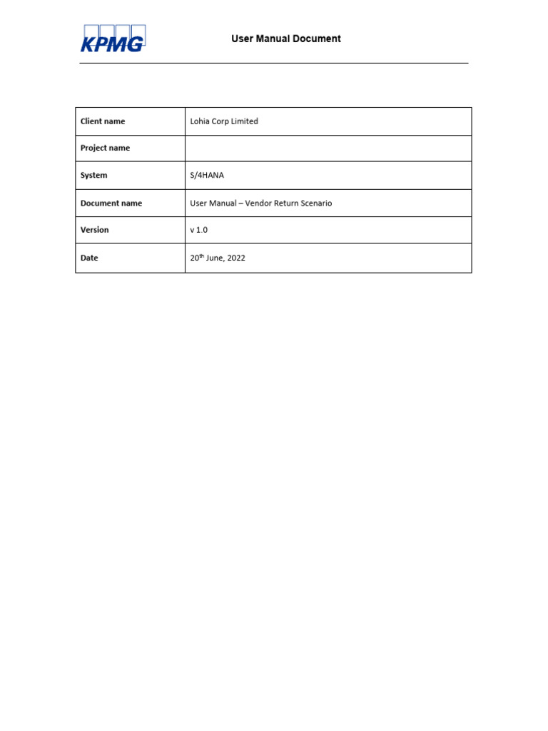 User Manual_Vendor Return Scenario_v1.0 | PDF | Computing | Software
