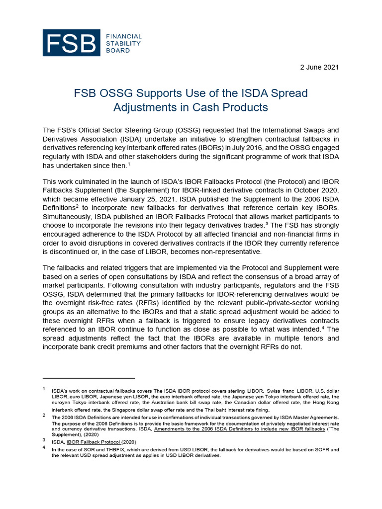 ISDA Spread Adjustments for Cash Products | PDF | Libor | Derivative ...