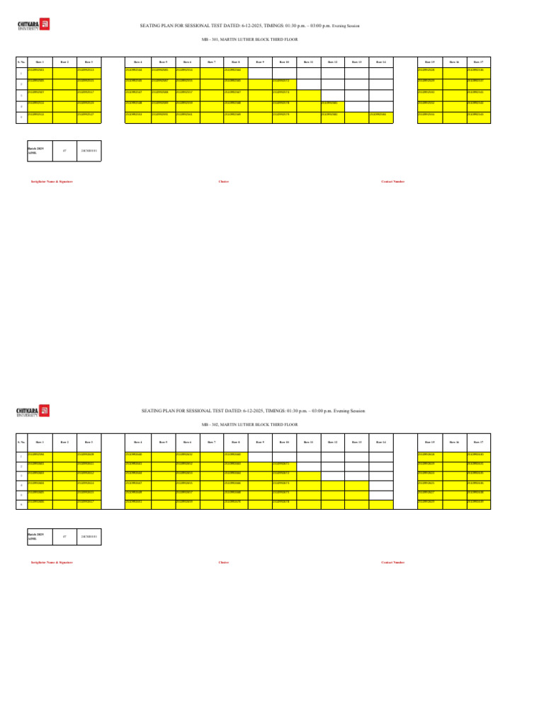 Seating Plan for Sessional Test 2025 | PDF