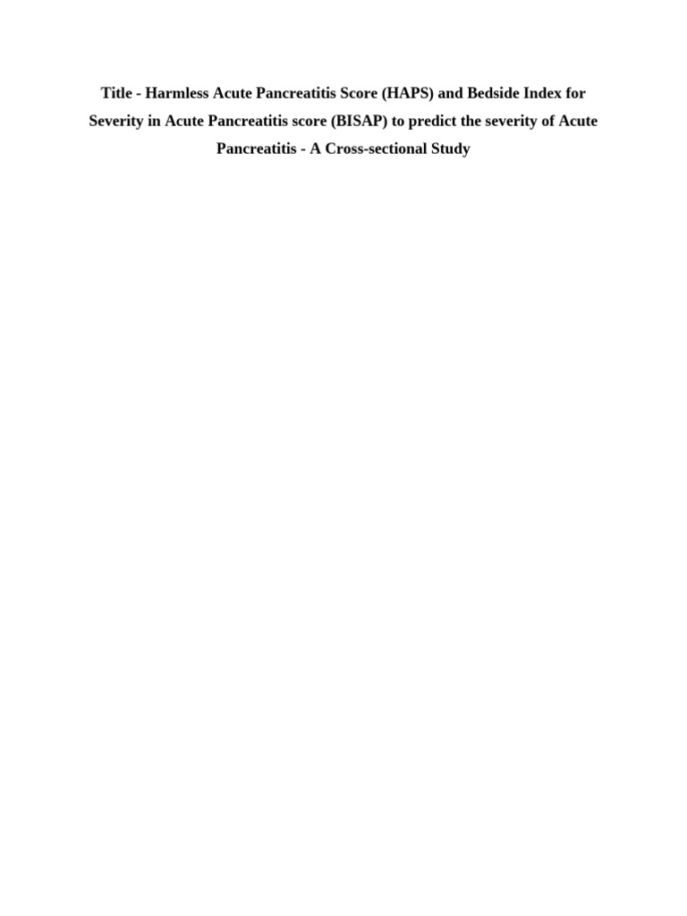 HAPS vs BISAP in Acute Pancreatitis Severity | PDF | Sensitivity And ...