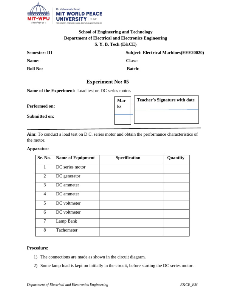 Experimenrt 5_ Load Test on DC Series Motor | PDF | Electric Motor ...
