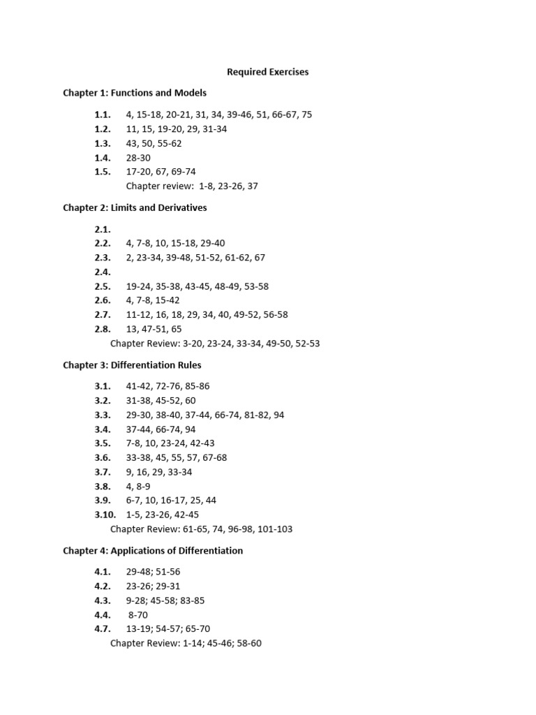 Required Exercises for Calculus Topics | PDF