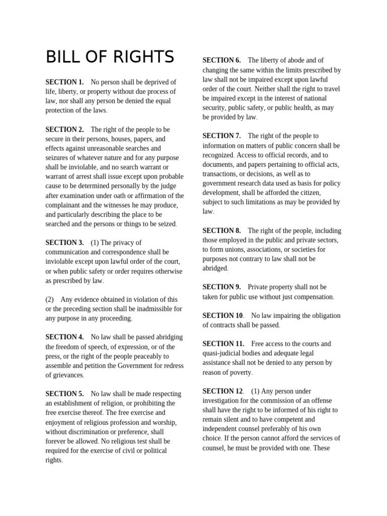 Comprehensive Bill of Rights Overview | PDF | Search And Seizure ...
