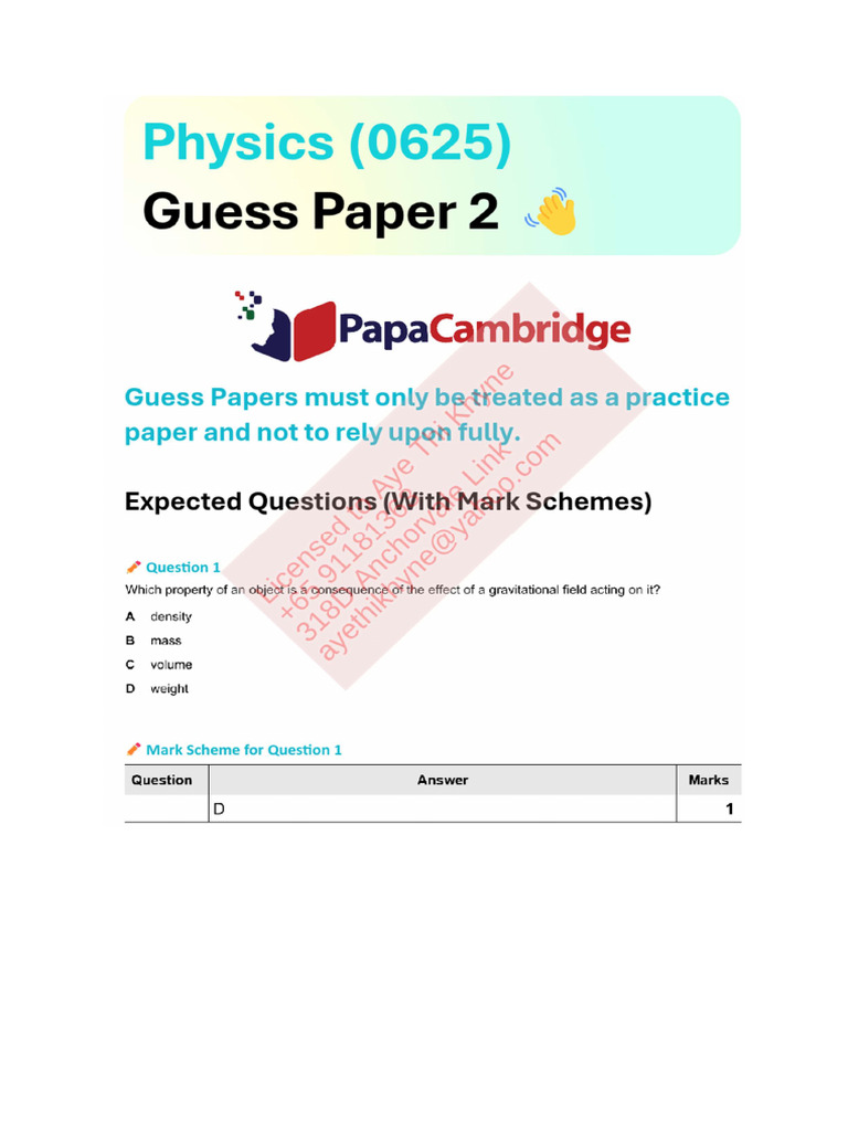 0625 Physics P2 Guess Paper Oct Nov 2025 | PDF