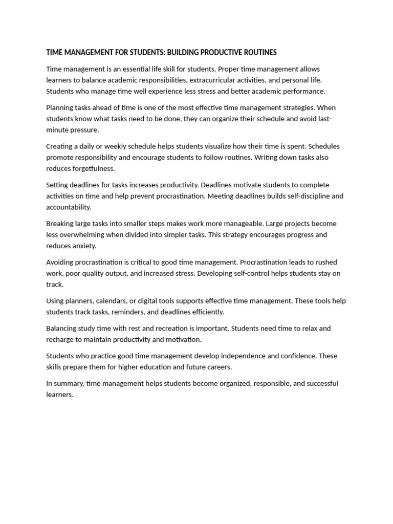Effective Time Management for Students | PDF