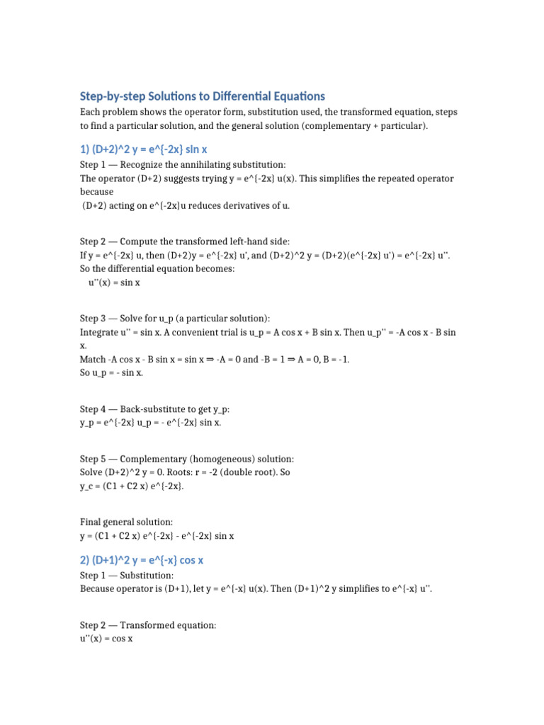 Differential Equation Step by Step Solutions | PDF | Polynomial | Equations
