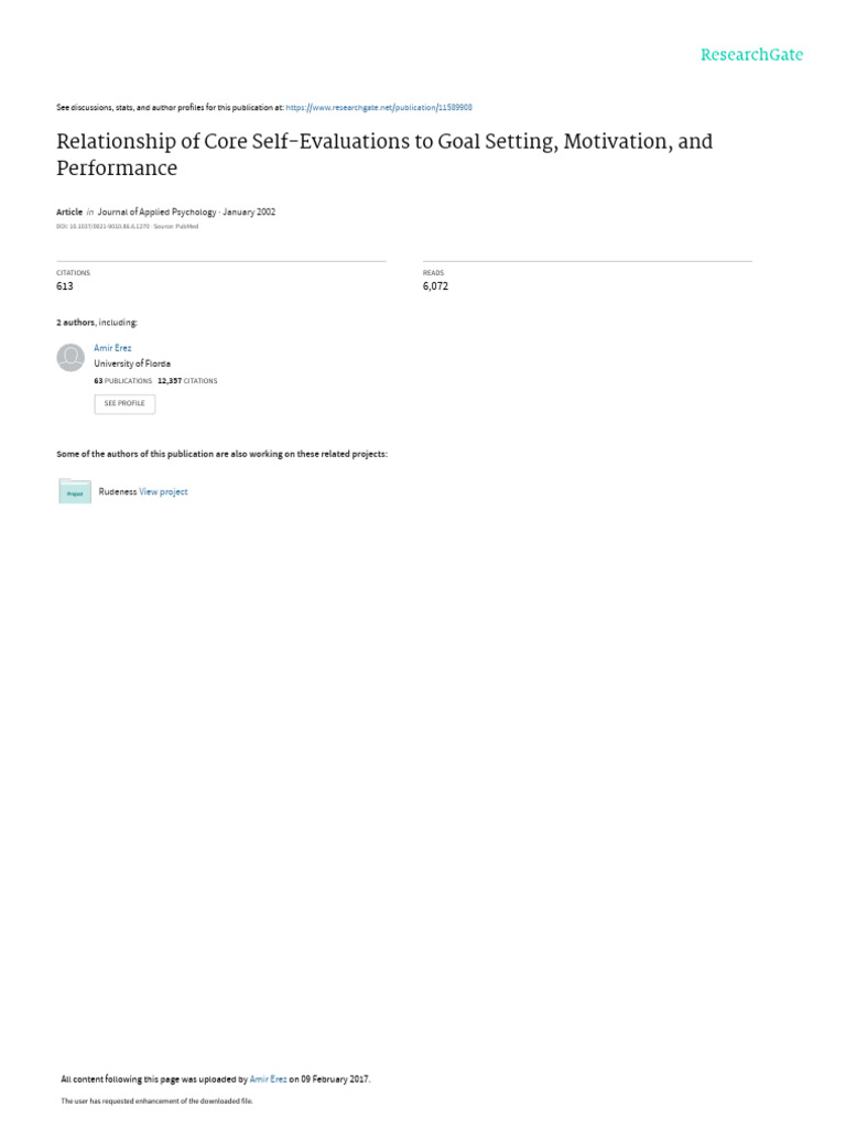 Core Self-Evaluations and Performance | PDF | Psychological Concepts ...