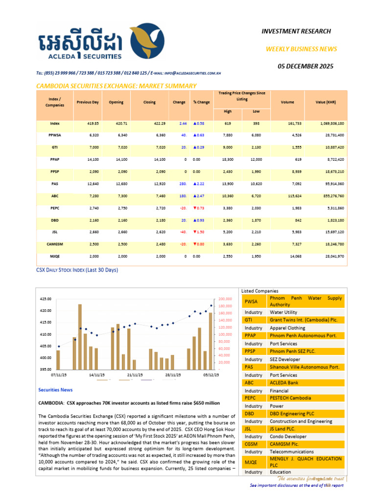 Cambodia Securities Exchange Update | PDF | Cambodia | Securities (Finance)