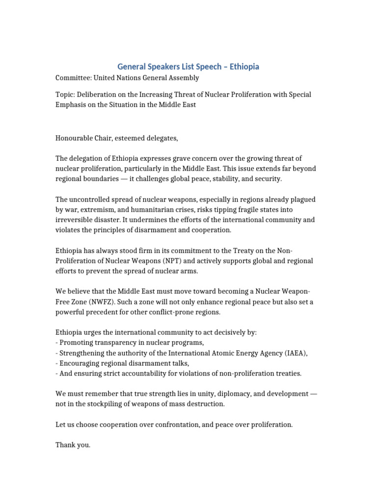 Ethiopia's Call for Nuclear Disarmament | PDF