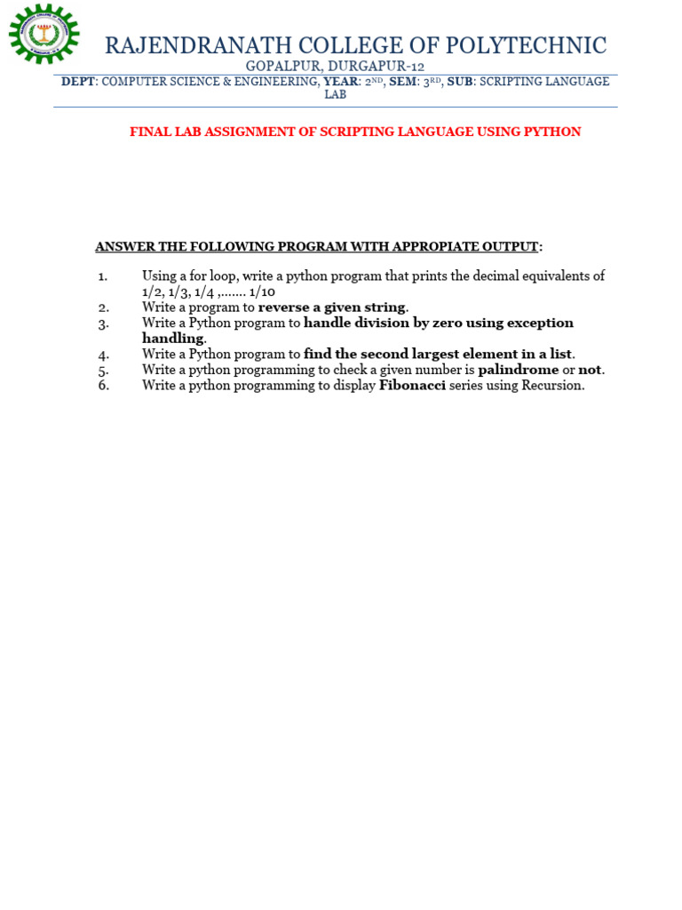 Python Scripting Lab Assignment Guide | PDF