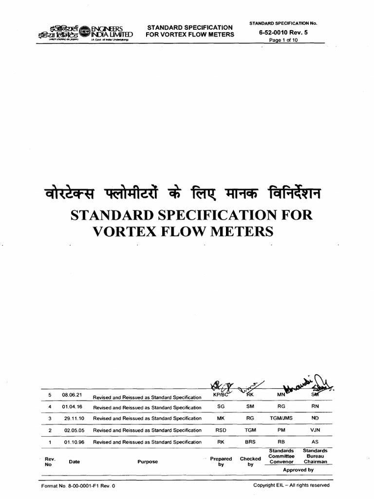 Vortex Flow Meter Specification Guide | PDF | Specification (Technical ...