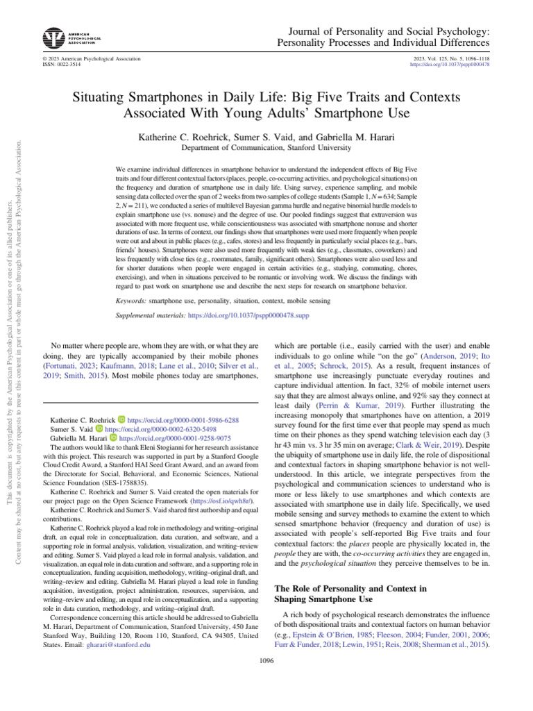 Big Five Traits Impacting Smartphone Use | PDF | Extraversion And ...