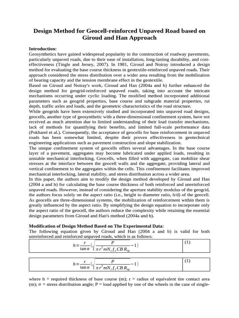 Geocell Design Method for Unpaved Roads | PDF | Road Surface | Applied ...